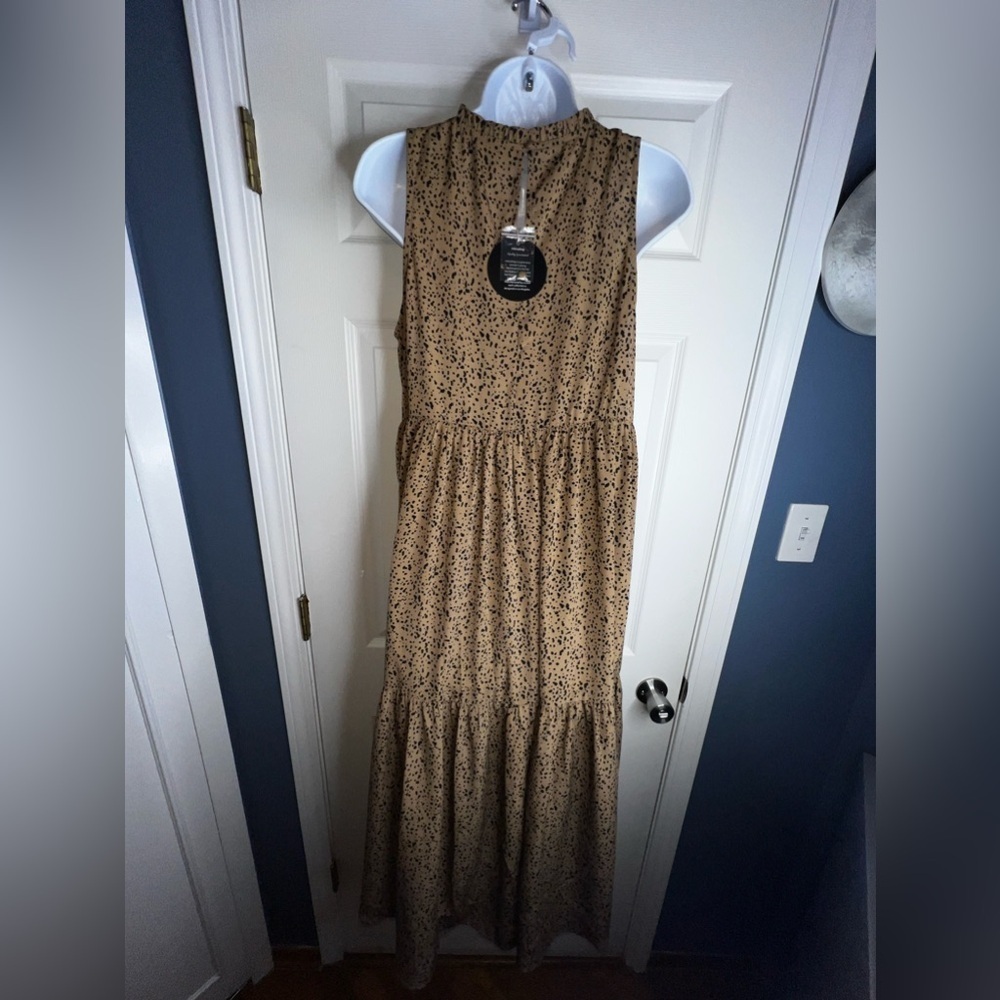 NWT Mittoshop Women’s Small Brown Animal Print Sleeveless Tiered Midi Dress S - Picture 11 of 16